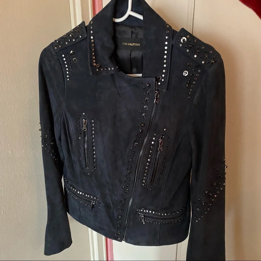 Kobi Halperin Veronica Embellished Black Suede Leather Jacket